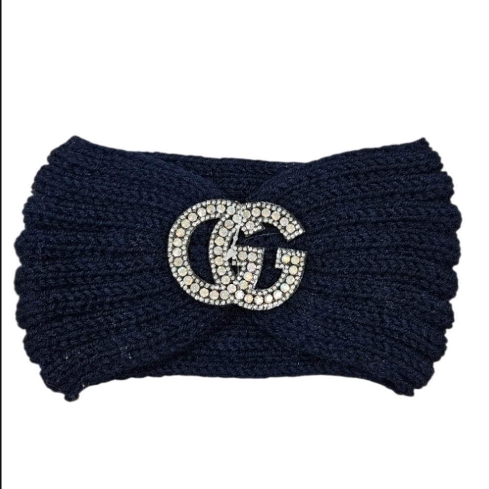 Elegant Navy Headband with Crystal Logo